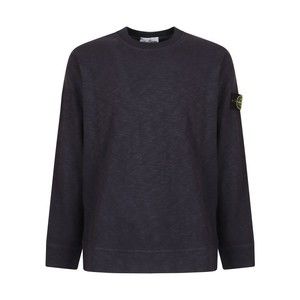 Stone Island Crew Neck Blue Sweater With Textured Fabric And Logo Patch - NWT